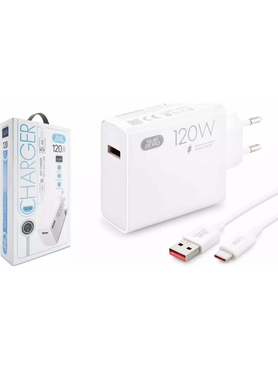 Subzero SG38 120W Gan Type-C Kablolu Turbo Ev Tipi Şarj Aleti Salise Gösterir