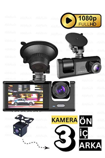 C309 Araç Içi Dikiz Dashcam 3 Kameralı Araba Kamerası