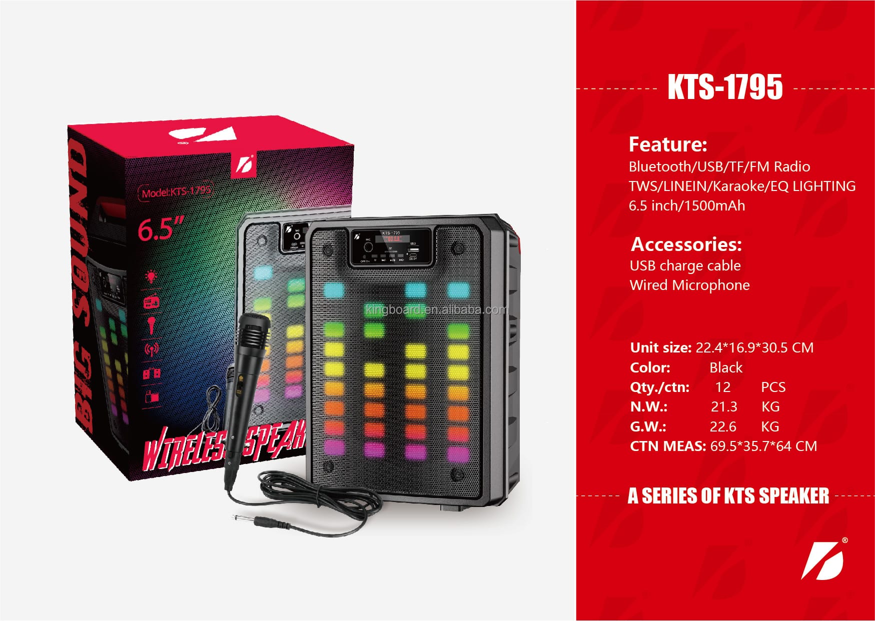 KTS kablosuz taşınabilir açık dj parti hoparlör ile TWS & FM & USB 6.5 inç
