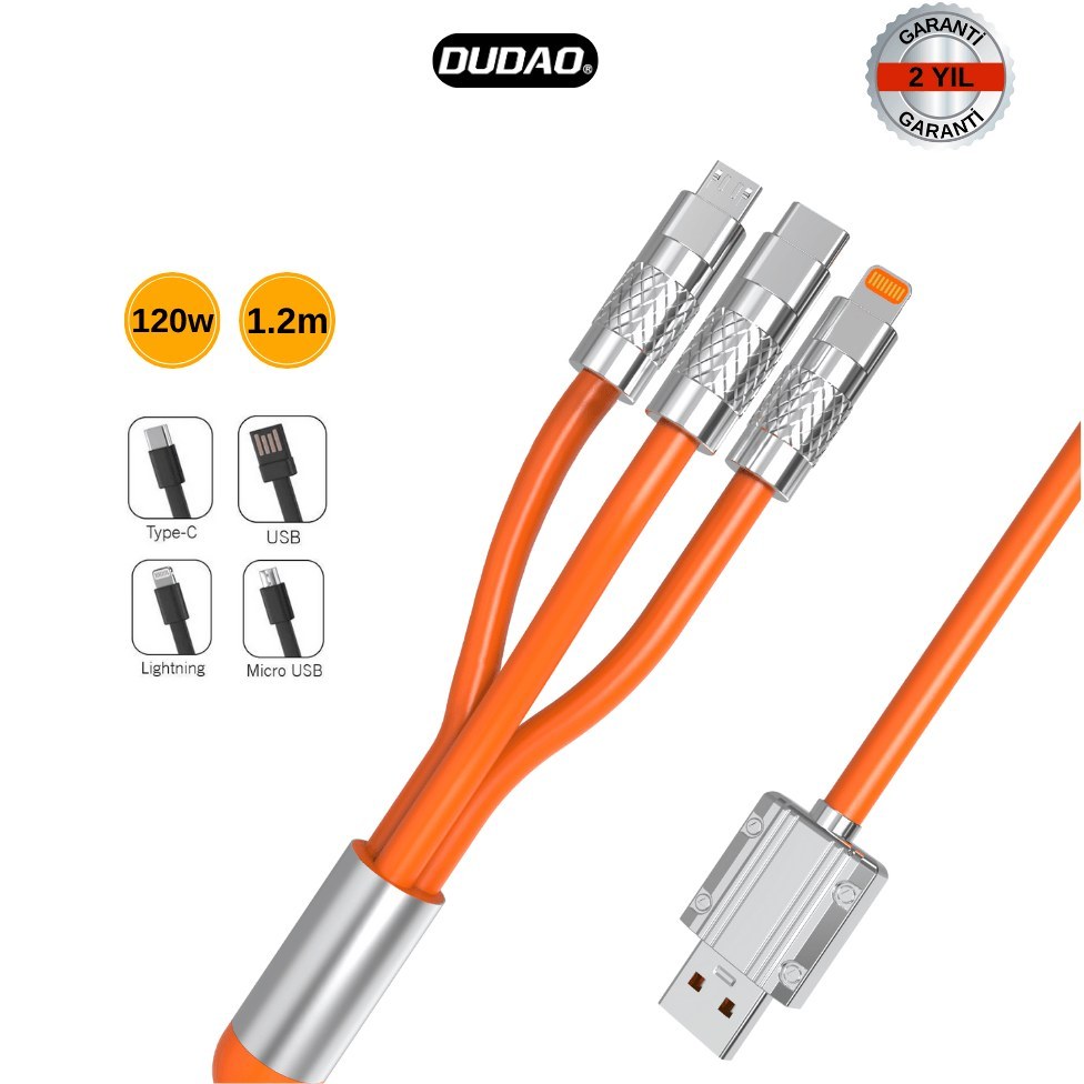 Dudao L24E 120W Süper Hızlı Şarj Kablosu | Sağlam Metal Uçlu 3’lü Çoklu Şarj Kablo Lightning + Type-C + Micro USB Destekli Değerlendirmeleri