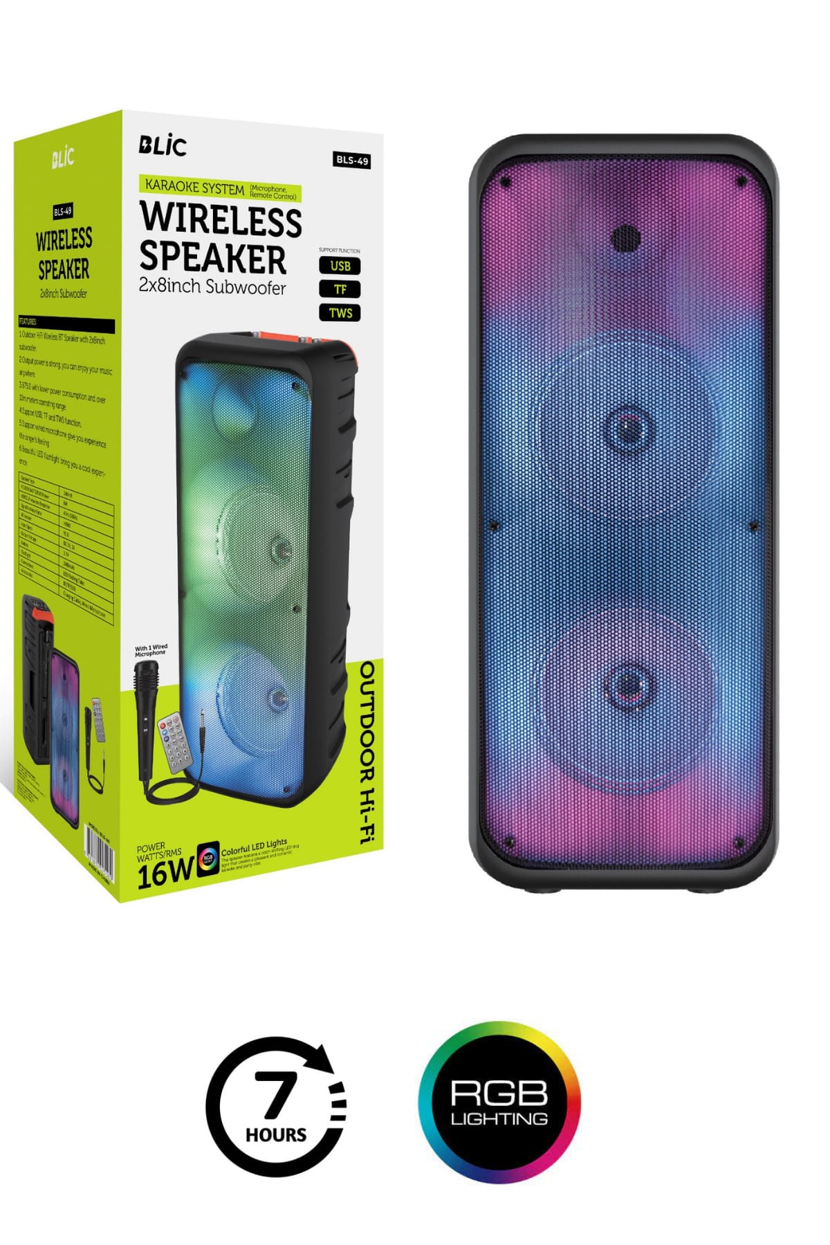 Blic BLS-49 16W RGB Bluetooth Mikrofonlu Kumandalı Kareoke Haporlör Kablosuz Wirelees Hoparlör
